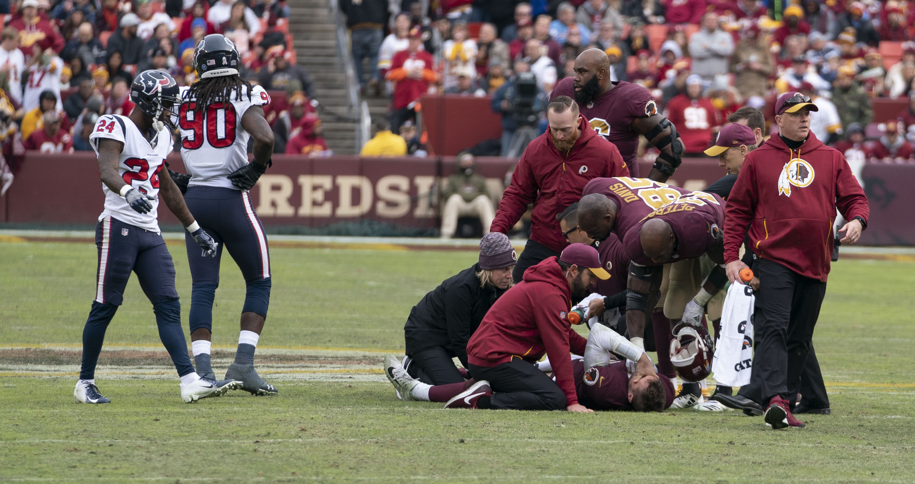 NFL player injured on the field — Alex Smith, 2018